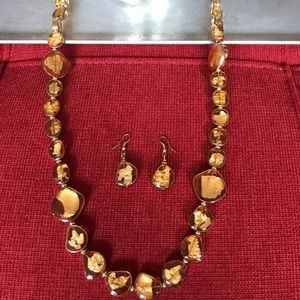 Chico’s Gold leaf filled necklace & earrings